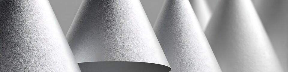 Pale silver cones with brushed matte finish and soft diffused reflections