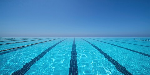 Obraz premium Empty swimming pool with clean water used as a background for text layout, Earth Day