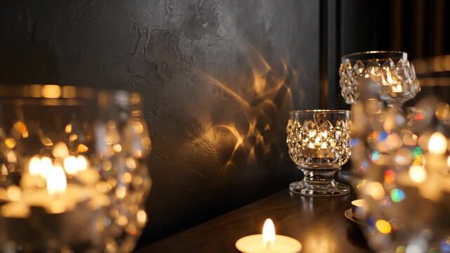 Ambient Light: Illuminated Glassware and Candle Flame Reflections for Aesthetic Display