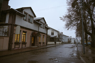 city street urban landscape rain autumn