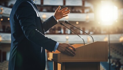 Politician Speaking at a Podium During a Speech.