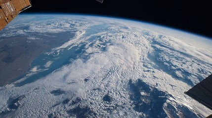 Breathtaking Earth view from space showing cloud formations, landmasses, oceans, and the curvature of our planet in brilliant light