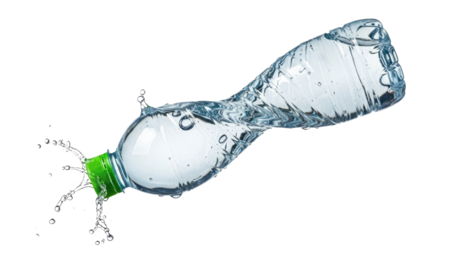 Dynamic Plastic Water Bottle Tipping Over with Splash Isolated on White