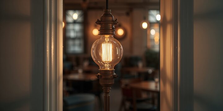 Close-up of a vintage table lamp emitting blue light, serving as a background for editorial design or text layout