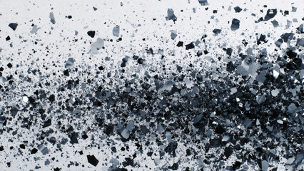 Obraz premium A dynamic burst of dark, sharp fragments scattering across a bright canvas, creating a powerful abstract composition of motion and chaos