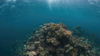 Obraz premium Coral reef with diverse corals thriving in a marine protected area, highlighting ecological preservation