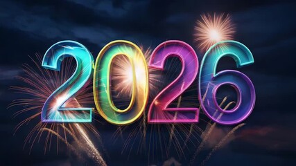 Spectacular 2026 New Year celebration with dazzling fireworks illuminating the night sky - Powered by Adobe