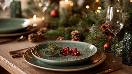 Festive place setting for christmas dinner