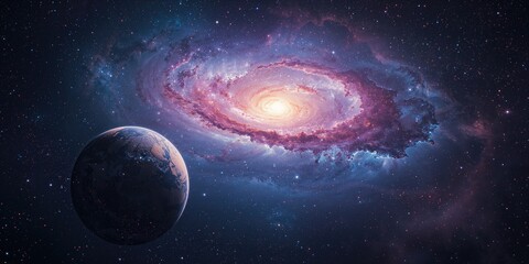 Futuristic urban cityscape with neon lighting and skyscrapers, emphasizing cyberpunk wallcoverings, at sunset, Earth Day