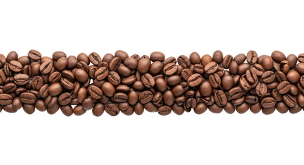 Obraz premium Perfectly Roasted Coffee Beans Arranged in a Straight Line on a White Background
