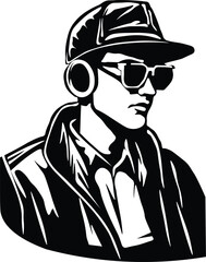 Man wearing hat sunglasses and headphones vector