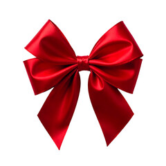 Fototapeta premium Shiny red satin ribbon bow object isolated on white background for Christmas gift, celebration, and holiday decoration design element
