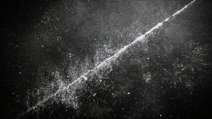 Dramatic diagonal luminescent streak of fine particles cutting across a deeply textured dark canvas, an abstract depiction of impact, energetic division, or a cosmic trail through the unknown