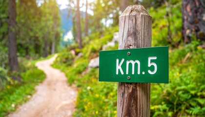 Trail marker at kilometer 5.