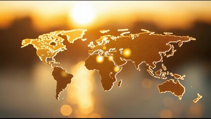 Sunlit world map highlights global connections depicts planet earth illuminated by radiant solar rays