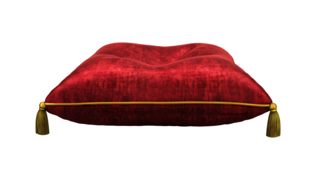 Royal Pillow: This regal cushion exudes an aura of luxury and comfort, adorned with a rich red hue and gold accents, inviting you to indulge in its opulence.