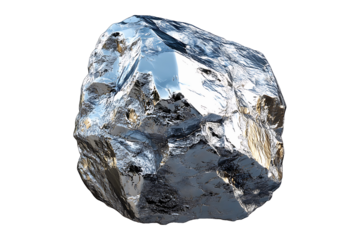Raw Metallic Mineral Ore with Reflective Crystal Surface Isolated on a Transparent Background