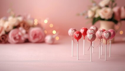 Valentine's Day vintage cake pops with selective focus, ideal for themed dessert displays