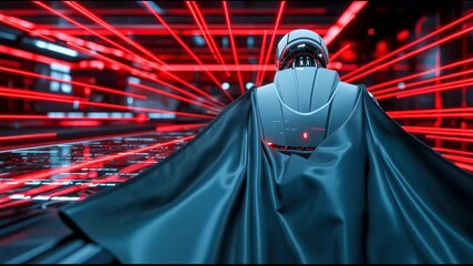 Robot plays game on laptop with focus ai bot immersed in digital game on computing device - Powered by Adobe