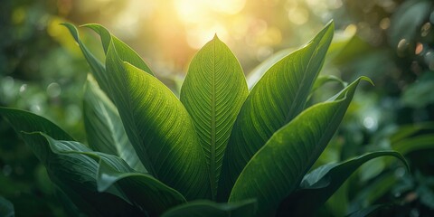 Close-up of large green plant leaves, emphasizing natural textures and surface details, suitable for botanical backgrounds