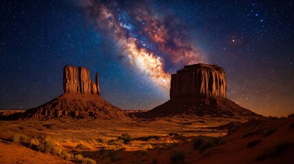 Obraz premium Milky way shining above desert rock formations in night sky 