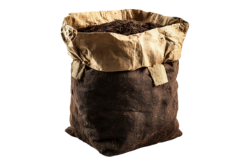 Filled Coconut Husk Soil Bag for Gardening Use Isolated on a Transparent Background