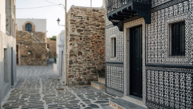 Traditional Pyrgi village with ornate houses, highlighting regional architecture for cultural preservation