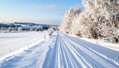 Winter snowcovered road and frosty trees.