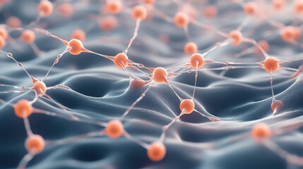 Abstract molecular network structure with interconnected nodes and fluid background representing nanotechnology and advanced science concepts.