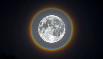 Obraz premium Moon with rainbow halo in night sky.