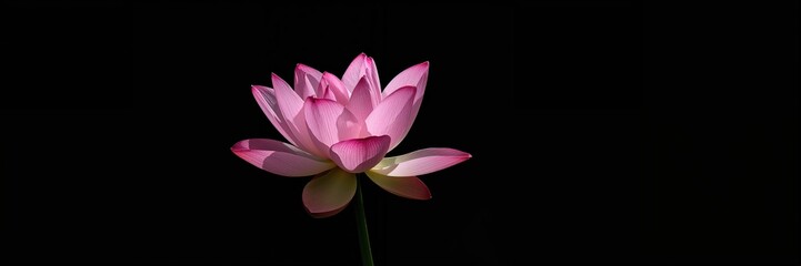 Black background with a solitary lotus flower emphasizing minimalism and serenity, suitable for background design