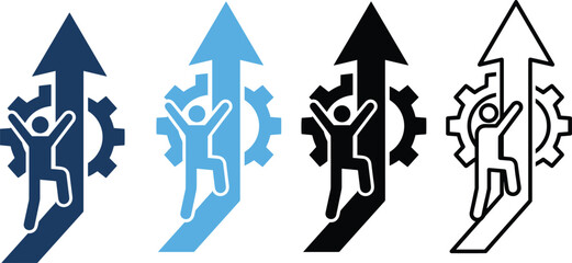 Business Growth and Success Icon, Personal Development, Career Progress, Gear, Upward Arrow, Achievement, Motivation, Vector