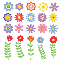 Collection of various flowers vector illustration designs on the white background