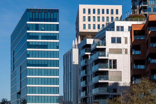 Architecture skyline oslo barcode towers urban geometry cityscape clarity corporate design modern facade illustrating commercial architecture rising within Oslo&rsquo;s evolving skyline