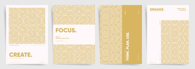 Golden Wave Business Poster Collection. Modern Seamless Pattern Cover Design. Modern business quote covers with abstract line pattern backgrounds for brochure, flyer and presentation design.
