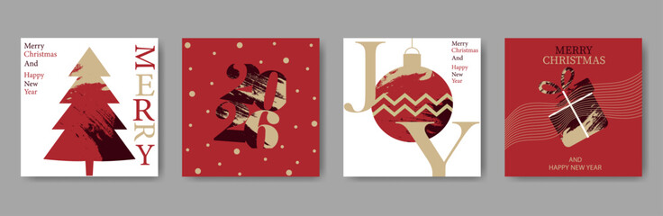 Merry Christmas and Happy New Year. Vector illustration templates for holiday greeting card, background, website and social media banner, marketing material.