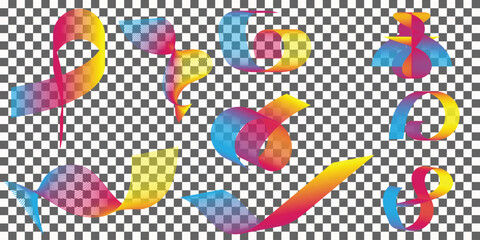 Rainbow abstract fluid shapes collection on transparent background