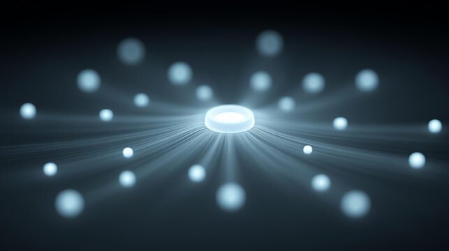 Cloud orchestration with AI concept, Abstract representation of molecular particles in motion.