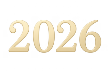 Gold 2026 year number on transparent background