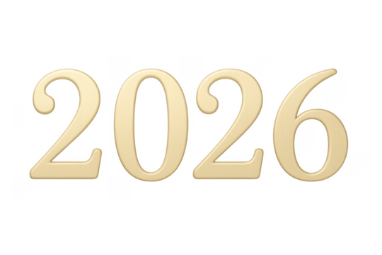 Gold 2026 year number on transparent background