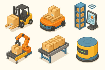 Automated logistics system with forklift, packages, robotics, and tracking technology