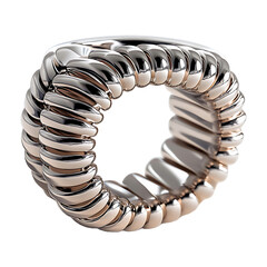 Polished metallic crystal band ring with intricate curves isolated on a transparent background