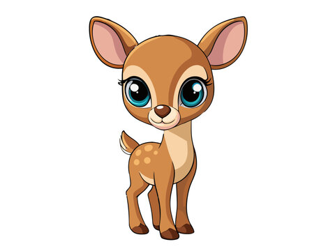 Cute Baby Deer Fawn Big Eyes Cartoon Illustration Kawaii Animal Character