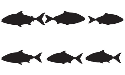 Fototapeta premium A row of black fish silhouettes swimming in a line silhouette