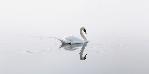 White swan floating on water with a white background, suitable for text overlay design