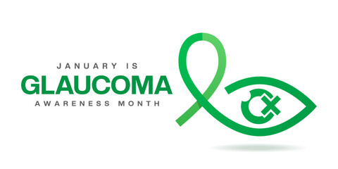 January Is National Glaucoma Awareness month. Ribbon and eye. Great for cards, banners, posters, social media and more. White background. 

