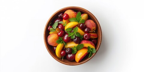 Nutritious fare featuring high vegetable and fruit content on dark hardwood background, ideal for health-focused layouts