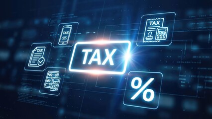 Digital illustration displaying icons related to financial matters and the word in a glowing frame