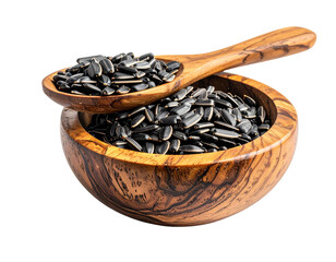 Warm-Toned Sunflower Seeds in Wooden Bowl PNG