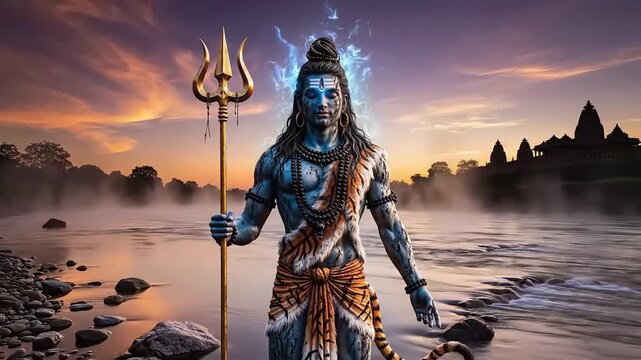 Lord Shiva Wallpaper Divine Presence in Serene River Landscape